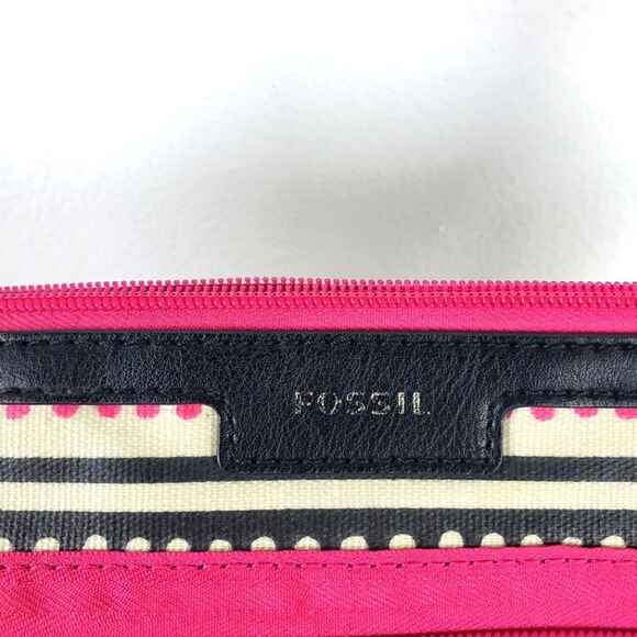 Women's Fossil Boho Pink Black Poka Dot Crossbody Purse - Picture 5 of 10